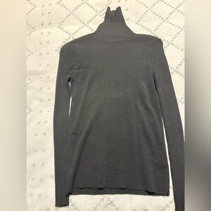 J Crew Ribbed Light Weight Merino Wool Black Turtleneck Sweater